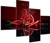 Schilderij - Rode chili pepers, 4 luik, premium print
