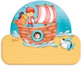 naambord piratenboot junior 12 x 17 cm hout bruin/geel