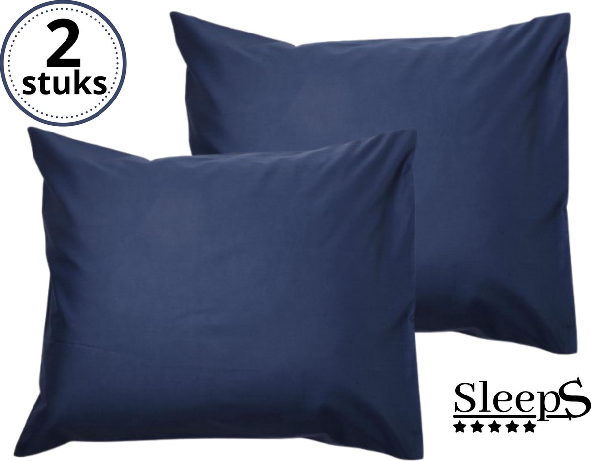 Sleeps - Kussenslopen - Set van 2 Stuks - Navy / Blauw - 60x70cm - 100% Hoogwaardige 20A Katoen - Zacht Katoen - Strijkvrij -