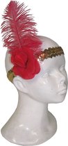 4x stuks charleston jaren 20 verkleed hoofdband met rode veer - Carnaval accessoires