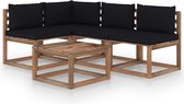 Decoways - 5-delige Loungeset met zwarte kussens