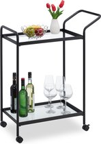 Relaxdays Serveerwagen glas - keukentrolley - keukenrek op wieltjes - modern - zwart