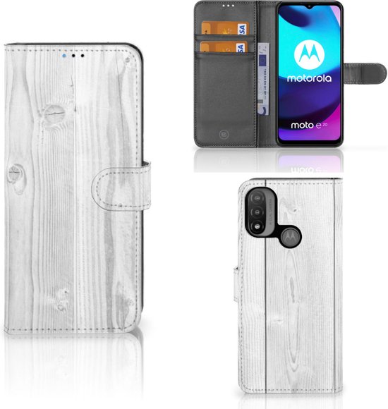 Portefeuille Motorola Moto E20 | E30 | E40 Housse pour Bois Blanc