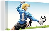 Canvas Schilderij Een illustratie van een keeper die de voetbal stopt - Jongens - Meisjes - Kinderen - 40x20 cm - Wanddecoratie