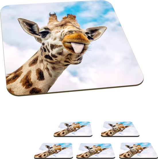 Sous- Sous-verres pour verres - Girafe - Drôle - Langue - 10x10 cm - 6 pièces