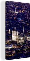 Canvas Schilderij Panorama van Parijs en de Notre Dame - 20x40 cm - Wanddecoratie