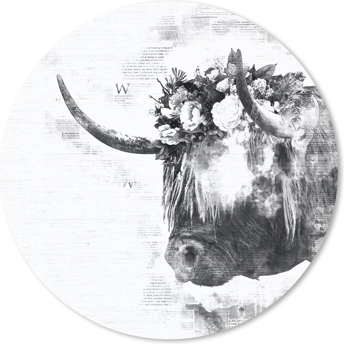 Muismat rond 30x30 cm - Mousepad Schotse hooglander - Abstract - Zwart - Wit - Ronde muismatten