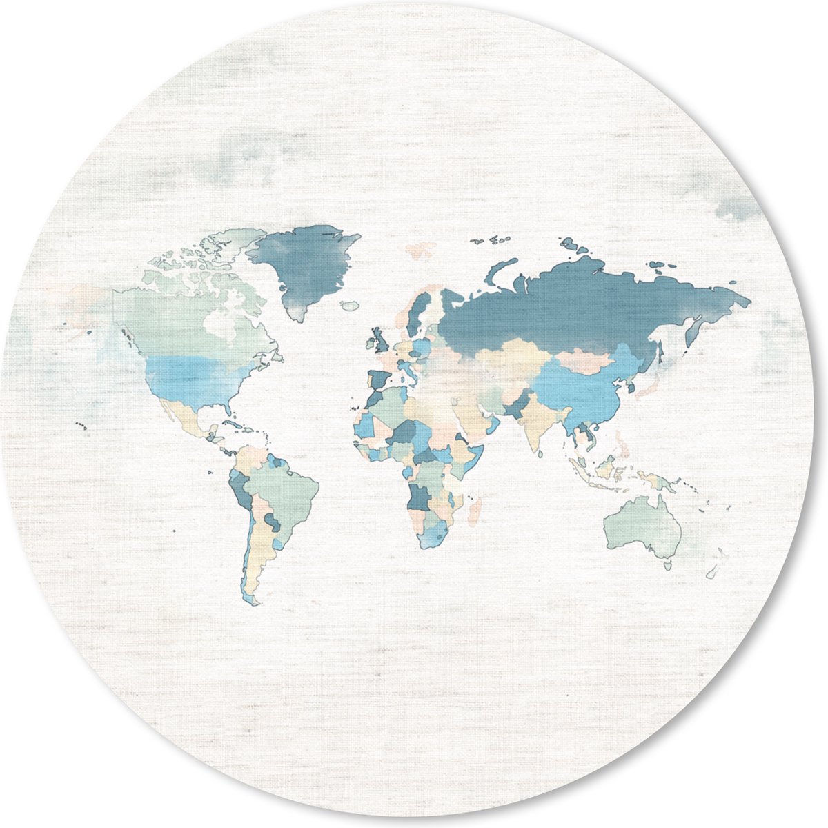 Muismat rond 30x30 cm - Mousepad Wereldkaart - Kleuren - Wit - Ronde muismatten