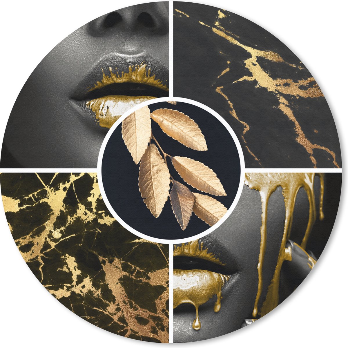 Muismat rond 20x20 cm - Mousepad Collage - Verf - Goud - Marmer print - Ronde muismatten