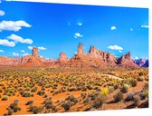 Een weg doorkruist de Mojavewoestijn nabij Las Vegas - Foto op Dibond - 90 x 60 cm