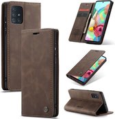 CaseMe Retro Wallet Slim Samsung A71 hoesje bruin - Flipcover - magnetische sluiting - 2 kaarthouders en een vak voor briefgeld