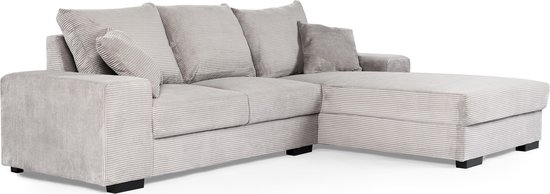 Ribbed - Sofa - 3-zit bank - chaise longue rechts - grijs - zacht zittende geribbelde stof - kunststof pootjes - zwart