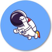 Astronaut met JetPack - Illustratie - Muurcirkel Forex 70cm | Wandcirkel voor binnen - Besteposter - Minimalist - Kinderen - Kinderkamer