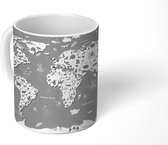 Mok - Wereldkaart - Kinderen - Kleuren - zwart wit - 350 ML - Beker