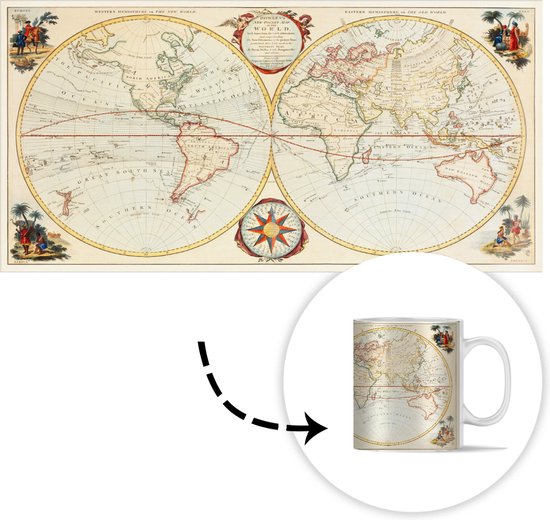 Mug - Wereldkaart - Rétro - Histoire - 350 ml - Tasse