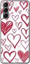 Geschikt voor Samsung Galaxy S21 hoesje - Een illustratie met verschillende hartjes op een witte achtergrond - Siliconen Telefoonhoesje
