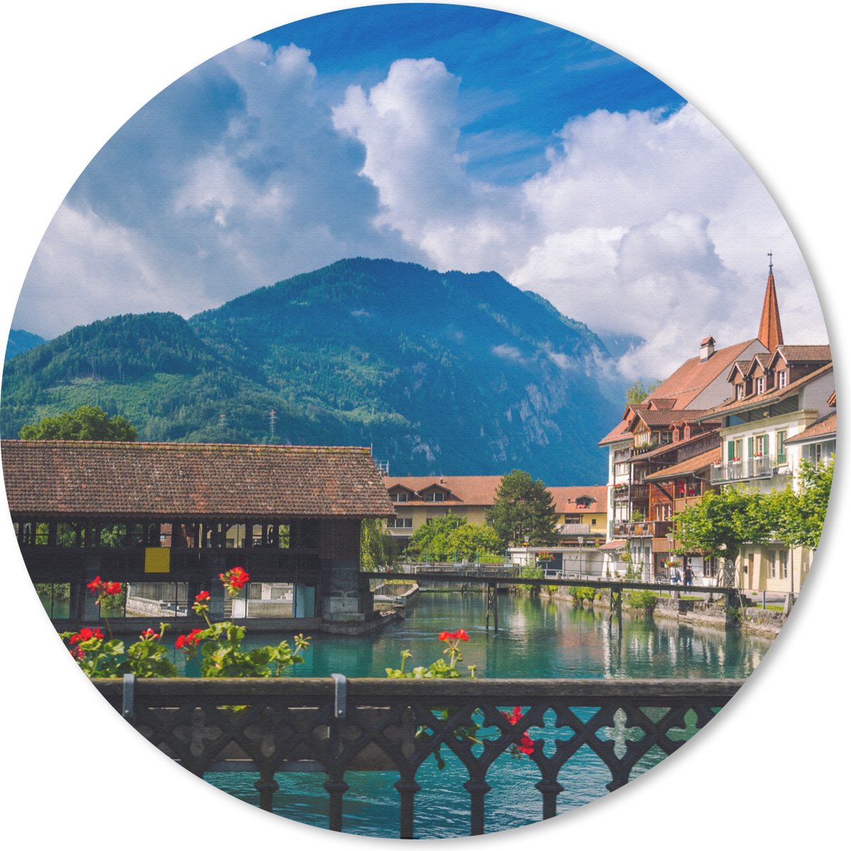 Muismat rond 20x20 cm - Mousepad Alpen - Interlaken - Zwitserland - Ronde muismatten