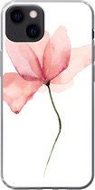 Geschikt voor iPhone 13 hoesje - Bloemen - Waterverf - Roze - Siliconen Telefoonhoesje