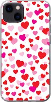 Geschikt voor iPhone 13 hoesje - Een illustratie met kleurrijke hartjes - Siliconen Telefoonhoesje