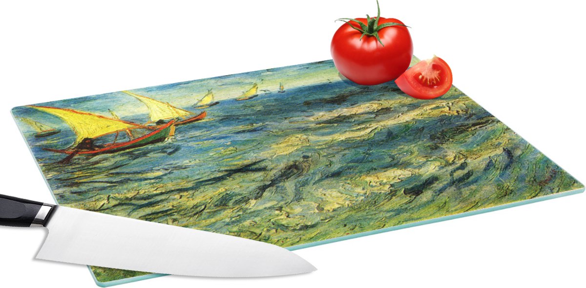 Glazen Snijplank - 39x28 - Vissersboten op zee - Vincent van Gogh - Snijplanken Glas