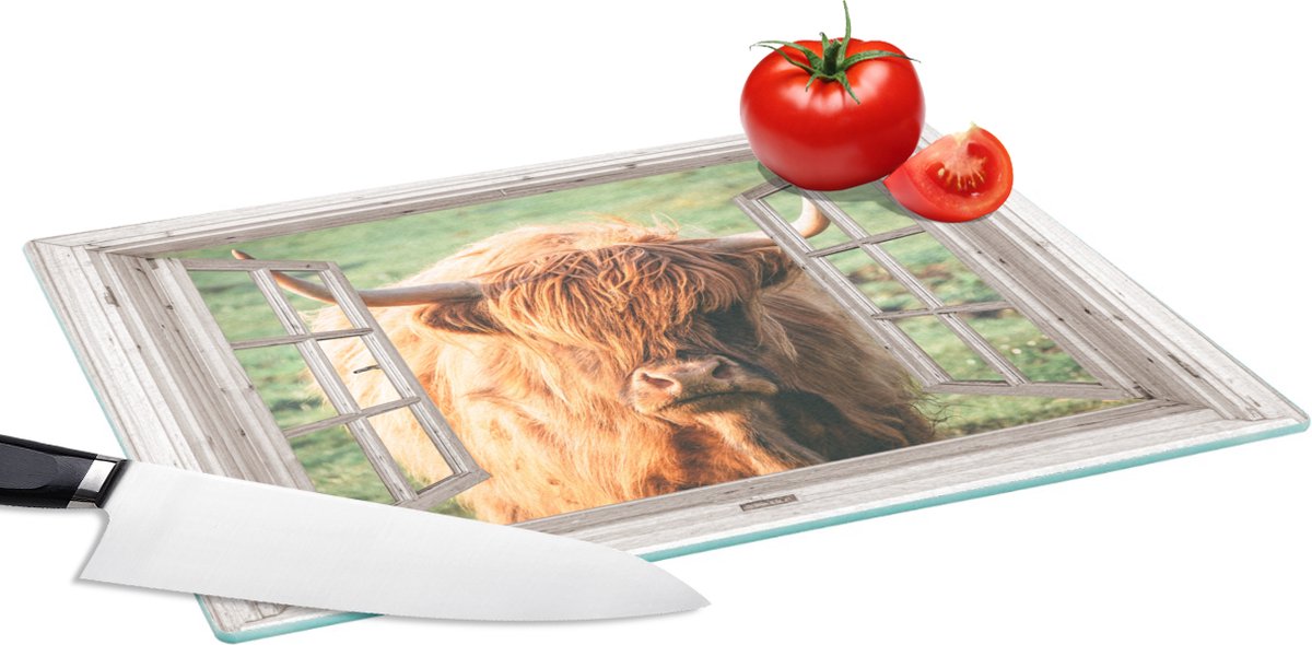 Glazen Snijplank - 39x28 - Schotse hooglander - Koe - Doorkijk - Snijplanken Glas