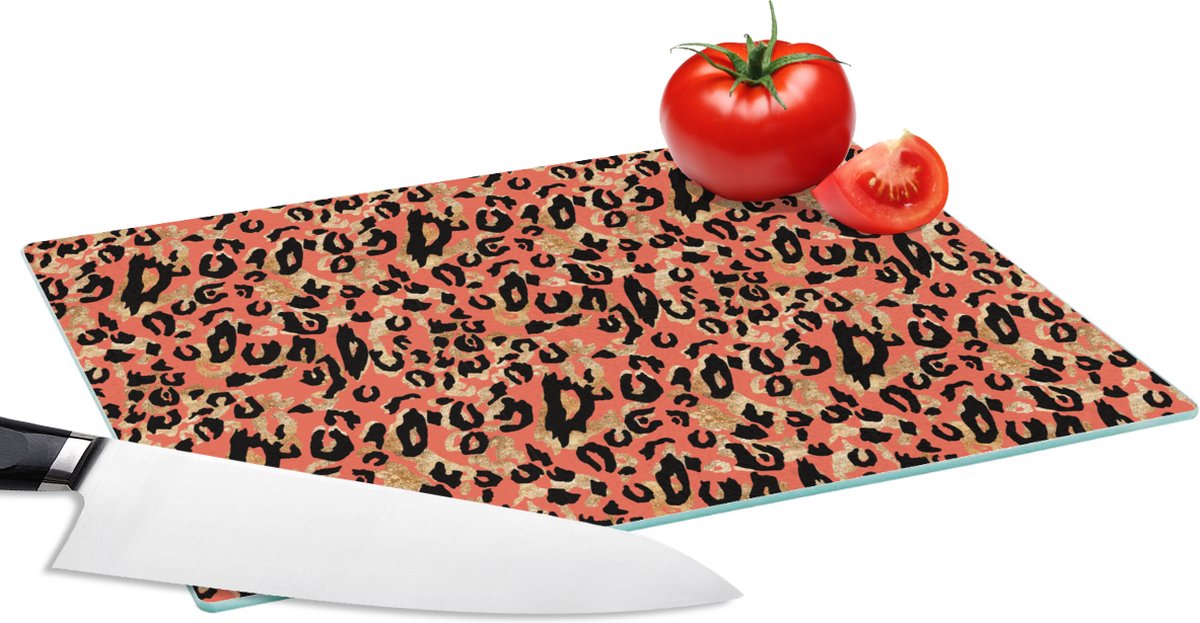 Glazen Snijplank - 28x20 - Dierenprint - Panter - Roze - Snijplanken Glas