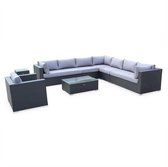 Wicker loungeset 8 elementen - VENEZIA - 10 plaatsen - modulair- aluminium frame en dikke kussens - zwart/grijs