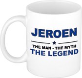 Naam cadeau Jeroen - The man, The myth the legend koffie mok / beker 300 ml - naam/namen mokken - Cadeau voor o.a verjaardag/ vaderdag/ pensioen/ geslaagd/ bedankt