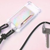 Pockiesling telefoonhoes met koord - telefoonketting telefoonkoord phonesling iPhone 7/8 Plus (Holografisch - Zwart)