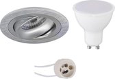 LED Spot Set - Pragmi Alpin Pro - GU10 Fitting - Inbouw Rond - Mat Zilver - 6W - Natuurlijk Wit 4200K - Kantelbaar Ø92mm