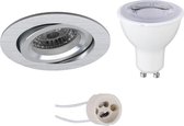 LED Spot Set - Pragmi Aerony Pro - GU10 Fitting - Dimbaar - Inbouw Rond - Mat Zilver - 6W - Warm Wit 3000K - Kantelbaar - Ø82mm - BSE