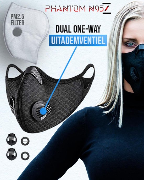 Phantom N95 Z sportmasker - mondkapje zwart inclusief 2 N95 Filters | bol