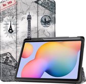 Tablet hoes geschikt voor Samsung Galaxy Tab S6 Lite - Tri-Fold Book Case met Stylus Pen houder - Eiffeltoren