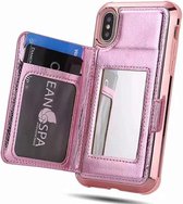 geschikt voor Apple iPhone Xr wallet case met spiegel - roze met Privacy Glas