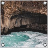 Tuinposter –Hout bij Blauwe Zee– 80x80 Foto op Tuinposter (wanddecoratie voor buiten en binnen)