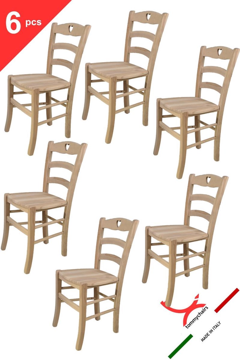 Tommychairs Cuore - Eetkamerstoelen - Set van 6 - Naturel - Hout
