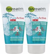 Garnier PureActive 3-in-1 Reiniging Scrub Masker met Klei Argile & Niacinamide - Tegen puistjes en onzuiverheden - 2 x 150ml - Voordeelverpakking
