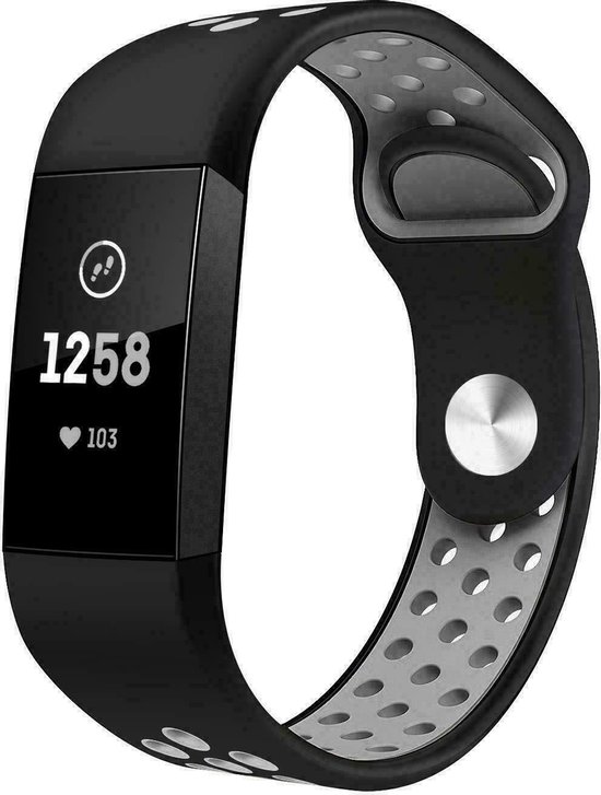 Geschikt voor Fitbit Charge 4 sport band - zwart grijs - Maat L | bol