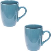 2x Blauwe effen mokken / bekers 360 ml - Theebeker / koffiemok van aardewerk - 360 ml - Blauwe beker / mok - Blauw servies