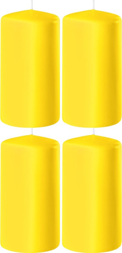 4x Gele cilinderkaarsen/stompkaarsen 6 x 10 cm 36 branduren - Geurloze kaarsen geel - Woondecoraties