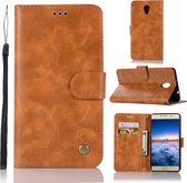 Voor lenovo vibe p2 retro koperen knop gek paard horizontale flip pu lederen tas met houder & kaartsleuven & portemonnee & lanyard (goudgeel)