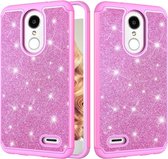 Glitter poeder contrasterende huid schokbestendige siliconen + pc-beschermhoes voor LG Aristo 2 / K8 2018 Amerikaanse versie / Aristo 2 Plus / LG LV3 2018 (roze)