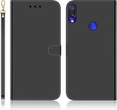 Voor Xiaomi Redmi Note 7S / Note 7 geÃ¯miteerd spiegelend oppervlak Horizontale flip lederen tas met houder & kaartsleuven & portemonnee en lanyard (zwart)