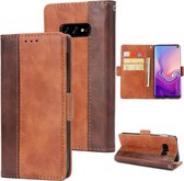 Voor Galaxy S10e Retro textuur Contrastkleur Splicing Horizontaal Flip TPU + PU lederen tas met kaartsleuven & houder & portemonnee (bruin)