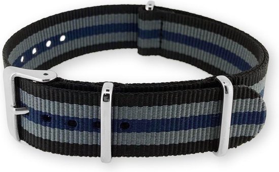 NATO Horlogeband G10 Military Nylon Strap Zwart Grijs Blauw 18mm