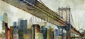 150 x 70 cm - Canvas hoogglans schilderij - New York Bridge - foto op canvas - goudkleurige lijst --