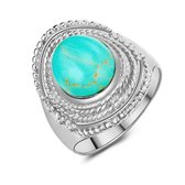 Twice As Nice Ring in zilver, 2 cm ovale kingman steen, turquoise  48