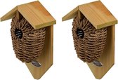 2x Stuks houten vogelhuisje/nestbuidels zeegras 26 cm - Vogelhuisjes tuindecoraties - Winterkoning nestje