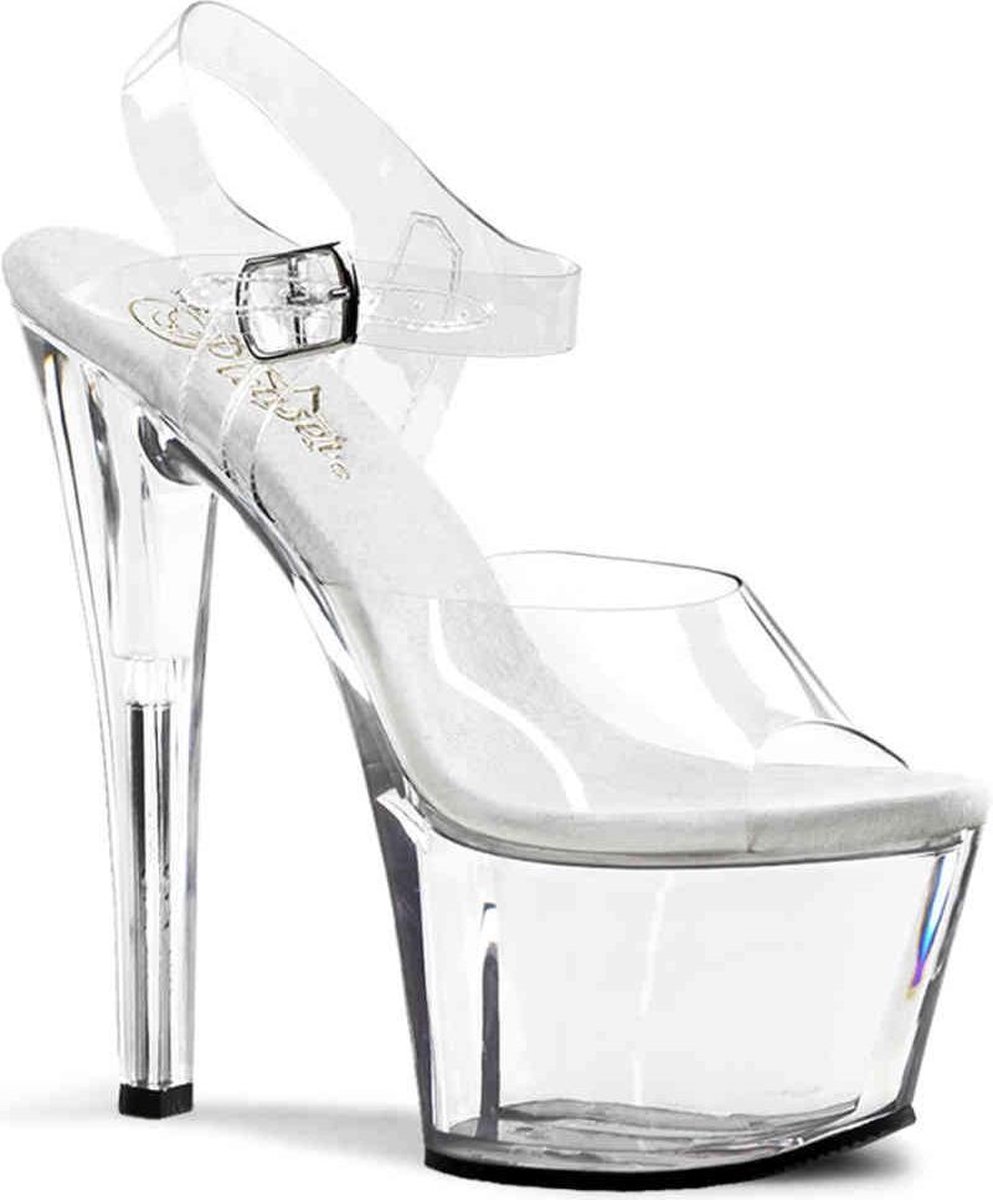 Pleaser Sandaal met enkelband Paaldans schoenen 36 Shoes SKY 308 Paaldans schoenen Transparant Zilverkleurig
