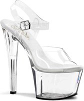 Pleaser - SKY-308 Sandaal met enkelband, Paaldans schoenen - Paaldans schoenen - 40 Shoes - Transparant/Zilverkleurig